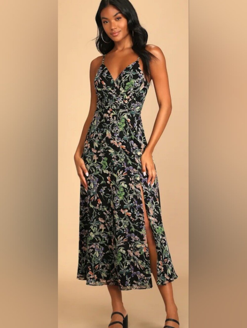 Lulus Floral Spaghetti Strap Maxi Dress With Front Left Side Slit New Size S